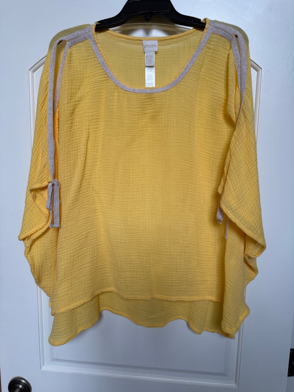 Chico's Sunflower Yellow Gauzy Dolman Top with Contrast Trim
